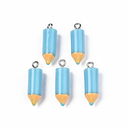 Honeyhandy Resin Pendants, with Iron Findings, Crayon, Sky Blue, 23~25x7.5mm, Hole: 1.8mm