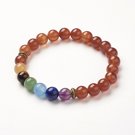 Honeyhandy Yoga Chakra Jewelry, Natural Carnelian Beads Stretch Bracelets, 2-3/8 inch(60mm)