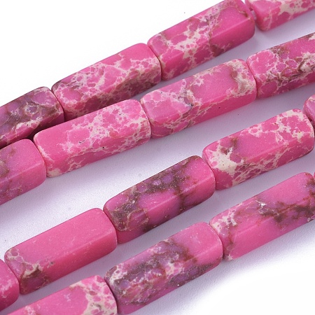 Honeyhandy Synthetic Imperial Jasper Beads Strands, Dyed, Cuboid, Deep Pink, 12~13.5x4~4.5mm, Hole: 0.8mm, about 29pcs/strand, 14.96 inch~15.19 inch(38~38.6cm)