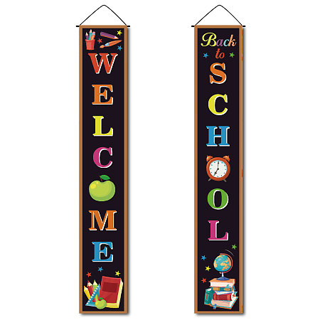 CREATCABIN Welcome Back to School Banner Porch Sign Hanging Banners Colorful Books Pencil Globe for First Day of School Classroom Decorations Indoor Outdoor Party Supplies 11.8 x 70.8inch