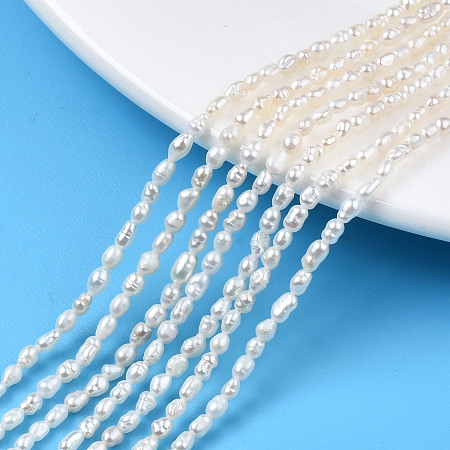 Honeyhandy Grade AA Natural Cultured Freshwater Pearl Beads Strands, Rice, Seashell Color, 3~3.5x2.5mm, Hole: 0.6mm, about 107~108pcs/strand, 13.78 inch~13.90 inch(35~35.3cm)