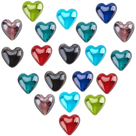Arricraft 20 Pcs 20mm Heart Beads, Handmade Lampwork Beads Spacer, Glass Beads for Jewelry Making, Mixed Color