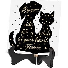 CREATCABIN by Your Side for a While in Your Heart Forever Memorial Gifts Flower Ceramic Tile Wooden Stand Memory Plaque Decor Sign for Wedding Condolence Bereavement Grief Funeral Remembrance