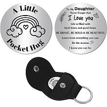 CREATCABIN Pocket Hug Token Long Distance Relationship Keepsake Stainless Steel Double Sided Inspirational Gift with PU Leather Keychain for Family Friends Daughter 1.2 x 1.2 Inch