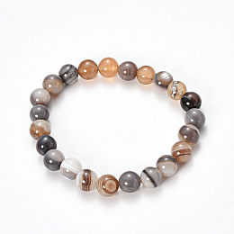 Honeyhandy Natural Striped Agate/Banded Agate Beaded Stretch Bracelets, Dyed, Round, Gray, 2-1/8 inch(55mm)