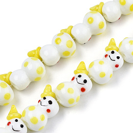 Handmade Lampwork Beads Strands, Snowman, Yellow, 22x15x13mm, Hole: 1.5mm, about 25pcs/strand, 19.29 inch(49cm)