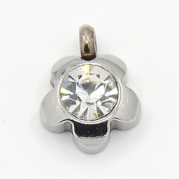 Honeyhandy 201 Stainless Steel Rhinestone Flower Charm Pendants, Grade A, Faceted, Crystal, 9x7x4mm, Hole: 1mm