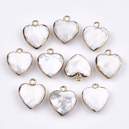 Honeyhandy Electroplate Natural Howlite Pendants, with Cadmium Free & Nickel Free & Lead Free Iron Findings, Faceted, Heart, Golden, 16~17x14~15x6~7mm, Hole: 1.8mm