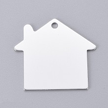 Honeyhandy Pet Aluminium Pendants, Stamping Blank Tag, House, Silver, 35x38x1mm, Hole: 3mm