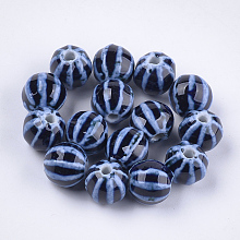 Honeyhandy Handmade Porcelain Beads, Fancy Antique Glazed Porcelain, Round, Marine Blue, 11~12x10~11x10~10.5mm, Hole: 2~2.5mm