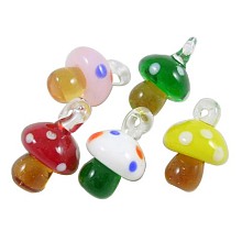 Honeyhandy Handmade Lampwork Pendants, Mixed Color, Mushrooms, about 15mm wide, 25mm long, hole: 3mm