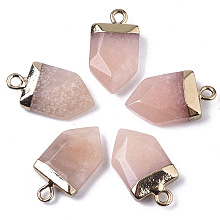 Honeyhandy Natural Pink Aventurine Pointed Pendants, with Light Gold Plated Top and Brass Loop, Arrow, Faceted, 19x10.5x4.5mm, Hole: 1.8mm