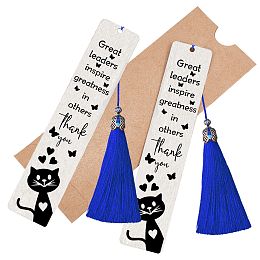 CRASPIRE 2PCS Stainless Steel Bookmark Silver Lettering Bookmarks with Tassel Pendant and Kraft Paper Bag for Book Lovers Teacher Students (Great leaders inspire greatness in others, thank you)