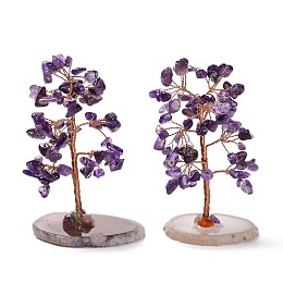 Honeyhandy Natural Amethyst Chips & Agate Pedestal Display Decorations, Tree of Life Healing Stone Tree, for Reiki Healing Crystals Chakra Balancing, Cadmium Free & Lead Free, 59~70x47~65x100~114mm