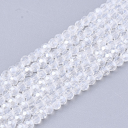 Honeyhandy Electroplate Glass Beads Strands, Pearl Luster Plated, Faceted, Rondelle, Clear, 2.5~3x2~2.5mm, Hole: 0.6mm, about 196pcs/strand, 19 inch