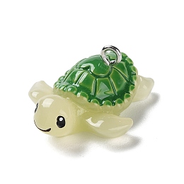 Honeyhandy Sea Animal Theme Opaque Resin Pendants, Turtle Charms with Platinum Tone Iron Loops, Green, 12.5x26x21.5mm, Hole: 2mm