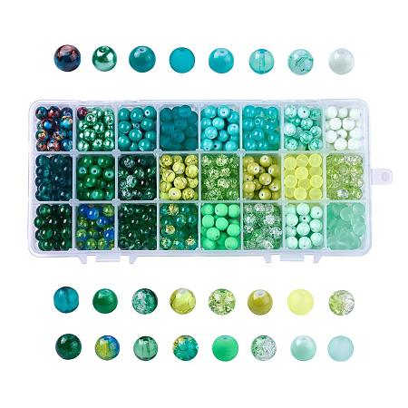Arricraft 1 Box (About 720 pcs) 24 Color 8mm Round Mixed Style Glass Beads Assortment Lot for Jewelry Making, Gradual Green Series