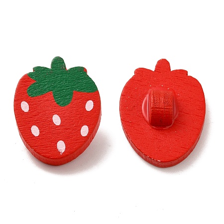 Honeyhandy Strawberry Buttons, Wooden Buttons, Crimson, about 22mm long, 17mm wide, 3.8mm thick
