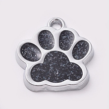 Honeyhandy Alloy Enamel Charms, with Glitter Powder, Dog Paw Prints, Platinum, Black, 17.7x16.6x2mm, Hole: 2mm