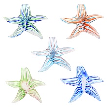 Honeyhandy Handmade Lampwork Pendants, Starfish/Sea Stars, 57mm wide, 55mm long, hole: 7mm