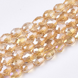 Honeyhandy Electroplate Glass Beads Strands, AB Color Plated, Faceted, Teardrop, Goldenrod, 7.5~8x6mm, Hole: 1mm, about 66~68pcs/strand, 22.6 inch