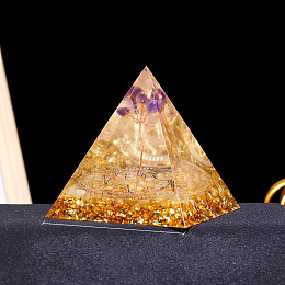 Honeyhandy Resin Orgonite Pyramid Display Decorations, with Natural Citrine, for Home Office Desk, 60mm