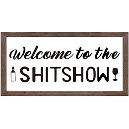 FINGERINSPIRE Welcome to The Shit Show Art Sign Solid Wood Framed Block Sign Funny Farmhouse Decor Sign with Arylic Layer 13x7 Inch Large Hangable Wooden Frame for Home Room Decor