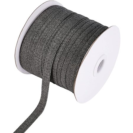 NBEADS 80 Yards(73.15m)/Roll Cotton Tape Ribbons, Herringbone Cotton Webbings, 10mm Wide Flat Cotton Herringbone Cords for Knit Sewing DIY Crafts, Dark Gray