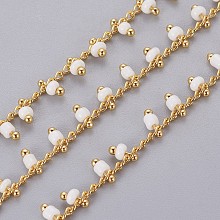 Honeyhandy Handmade Seed Beaded Chains, Soldered, with Spool, with Real 18K Gold Plated Brass Findings, White, 1.8~2.5mm, about 32.8 Feet(10m)/roll