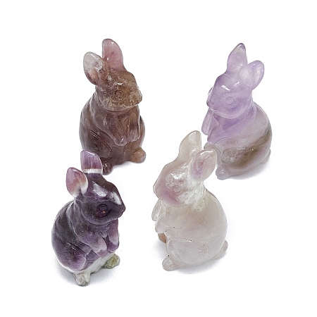 Honeyhandy Natural Amethyst Sculpture Display Decorations, for Home Office Desk, Rabbit, 17~19x17~18.5x32~37mm