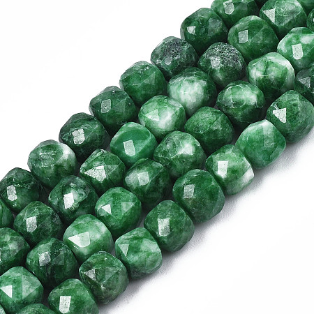 Natural Quartz Beads Strands, Dyed, Faceted, Cube, Dark Green, 5.5x6x6mm, Hole: 1mm, about 61~62pcs/srand, 12.99 inch~13.19 inch(33cm~33.5cm)