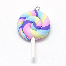 Honeyhandy Handmade Polymer Clay Big Pendants, Lollipop, Colorful, 48~56x27~29x7~10mm, Hole: 2mm