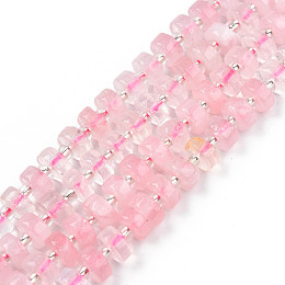 Honeyhandy Natural Rose Quartz Beads Strands, with Seed Beads, Heishi Beads, Flat Round/Disc, 6~6.5x3~3.5mm, Hole: 1mm, about 35~42pcs/strand, 7.09 inch~7.68 inch(18~19.5cm)
