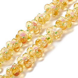 Honeyhandy Handmade Lampwork Beads Strands, Bumpy, Flower, Goldenrod, 13.5~14x14.5~15x7~8mm, Hole: 1.4mm, about 28pcs/strand, 14.57 inch(37cm)