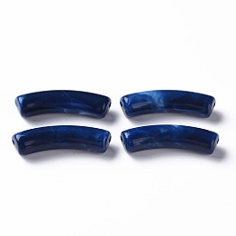 Honeyhandy Two Tone Acrylic Beads, Imitation Gemstone, Curved Tube, Prussian Blue, 31x9.5x7.5mm, Hole: 1.8mm, about 345pcs/500g