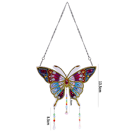 Honeyhandy DIY Resin Sun Catcher Pendant Decoration Diamond Painting Kit, for Home Decorations, Butterfly, Mixed Color, 135mm