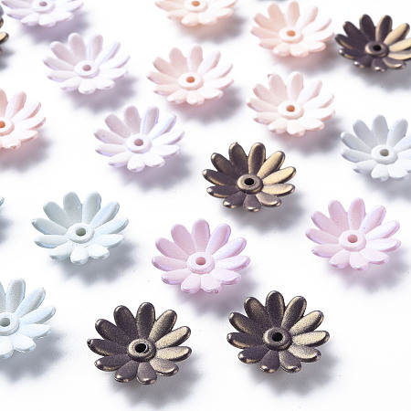 Arricraft 6-Petal Spray Painted Acrylic Bead Caps, Flower, Mixed Color, 18x5mm, Hole: 1.8mm, about 1450pcs/500g