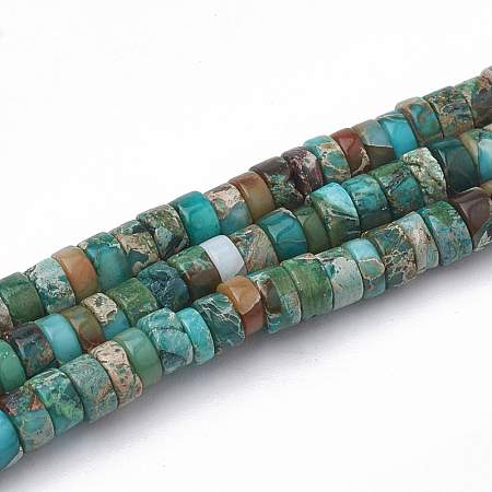 Honeyhandy Synthetic Imperial Jasper Beads Strands, Heishi Beads, Flat Round/Disc, Teal, 4~5x2~2.5mm, Hole: 0.5mm, about 173pcs/strand, 15.5 inch.