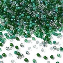 Honeyhandy Glass Beads, Mixed Style, Faceted Rondelle, Green, 4x3.5mm, Hole: 1mm, about 500pcs/bag