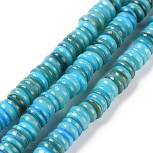 Shell Beads Strands, Dyed, Nuggets, Deep Sky Blue, 4.9~6x0.4~6mm, Hole: 1.4mm,  about 15.94 inch~16.14 inch(40.5~41cm)