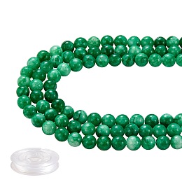 DIY Jewelry Bracelet Making Kits, 3 Strands 8mm Dyed Round Natural White Jade Beads and Flat Elastic Thread, Medium Sea Green, 8mm, Hole: 1mm, about 49pcs/strand, 15.16''(38.5cm), 3strands/set