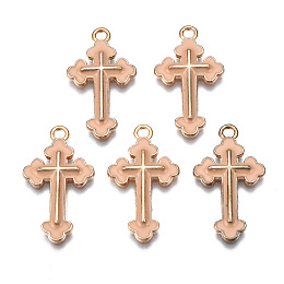 Arricraft Alloy Enamel Pendants, Cross, Light Gold, Dark Salmon, 25x14x2mm, Hole: 1.8mm