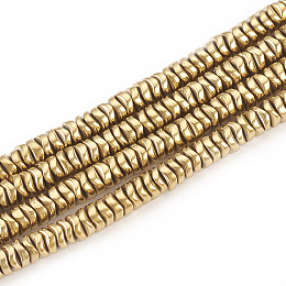 Honeyhandy Electroplate Non-magnetic Synthetic Hematite Beads Strands, Wavy Disc, Light Gold Plated, 4x1.5mm, Hole: 1mm, about 270pcs/strand, 16.1 inch