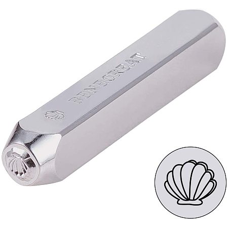 BENECREAT 65x10x10mm Shell Shape Metal Design Stamps Electroplated Hard Carbon Steel Punch Stamping Tool for Jewelry Leather Wood Crafting