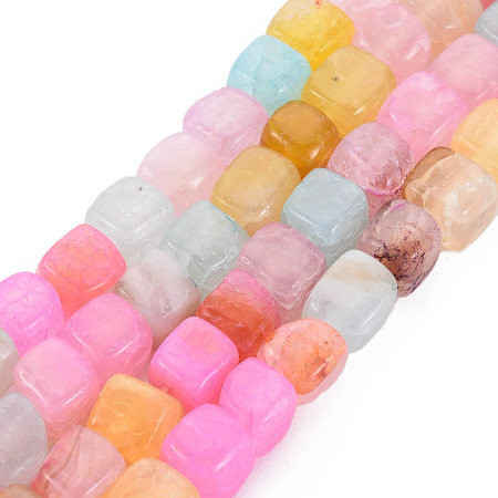 Natural Agate Beads Strands, Dyed & Heated, Cube, Pearl Pink, 5~8x4~8x4~6mm, Hole: 1.2mm, about 65pcs/strand, 13.58~13.98 inch(34.5~35.5cm)
