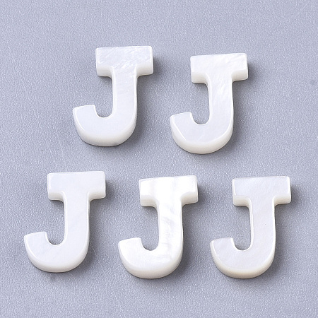 Honeyhandy Natural Freshwater Shell Beads, Top Drilled Beads, White, Letter.J, 10x7.5x3mm, Hole: 0.8mm