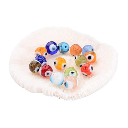 NBEADS 20 Pcs 10mm Mixed Color Round Handmade Evil Eye Lampwork Beads Charms Loose Beads fit Bracelets Necklace Jewelry Making