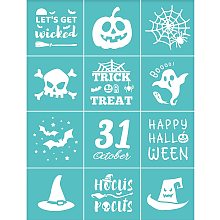 OLYCRAFT 2pcs Self-Adhesive Silk Screen Printing Stencil Halloween Themed Pattern Stencils for Painting on Wood Fabric T-Shirt Wall and Home - 22 x 28cm