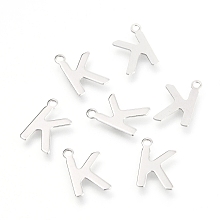 Honeyhandy 201 Stainless Steel Charms, Alphabet, Letter.K, 12x9x0.6mm, Hole: 1.4mm