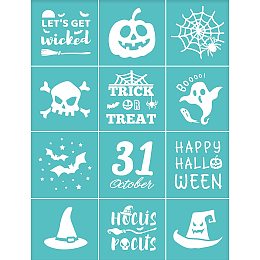 OLYCRAFT 2pcs Self-Adhesive Silk Screen Printing Stencil Halloween Themed Pattern Stencils for Painting on Wood Fabric T-Shirt Wall and Home - 22 x 28cm